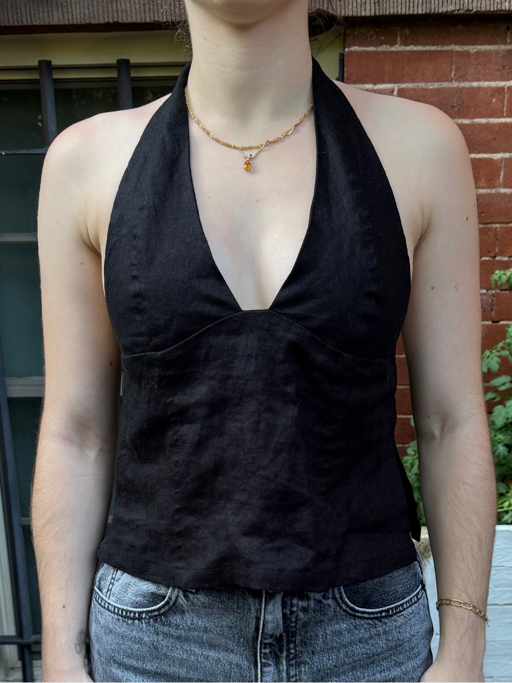Black Halter Linen Top